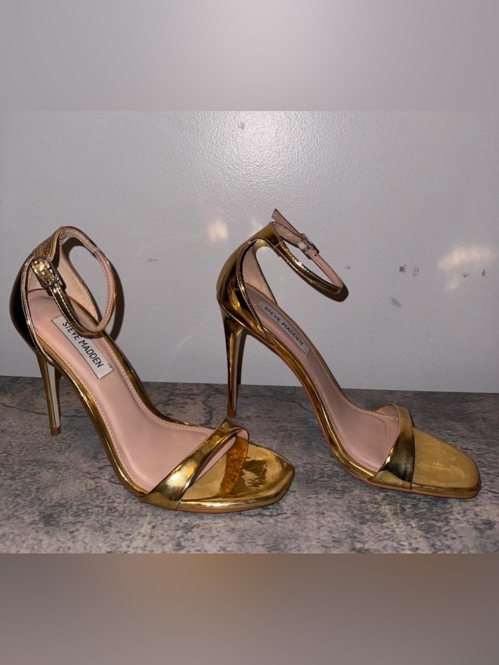Steve Madden Gold Metallic High Heel Ankle Strap Sandals